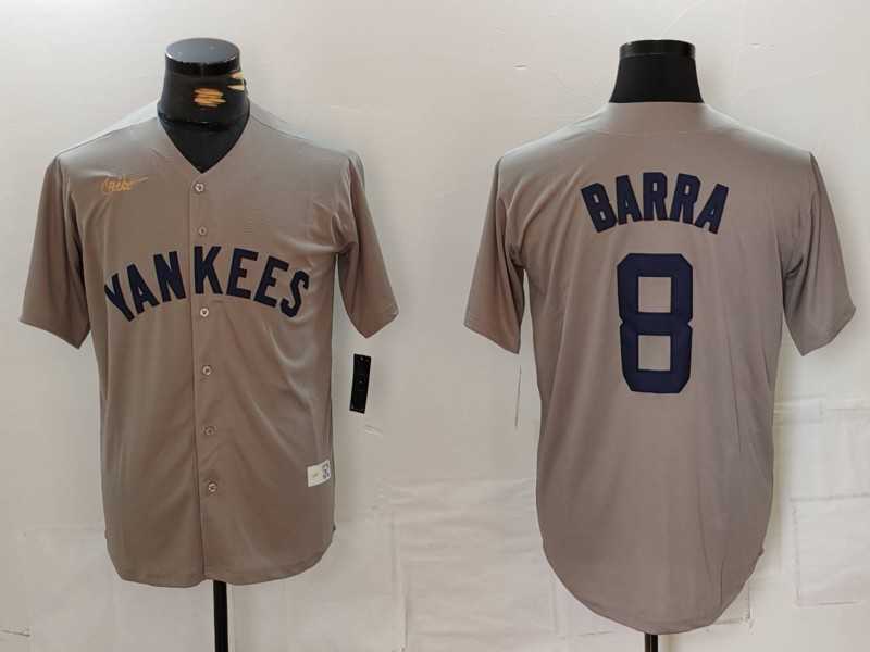 Men%27s New York Yankees #8 Barra Name Grey Stitched Nike Throwback Jersey->new york yankees->MLB Jersey